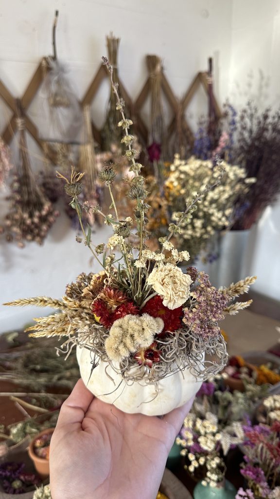 White Dried Flower Pumpkin